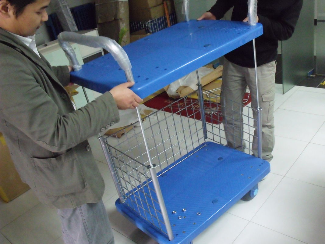 Two Layers Folding Storage Cart Warehouse Trolley Cart On Wheel For Goods Storing