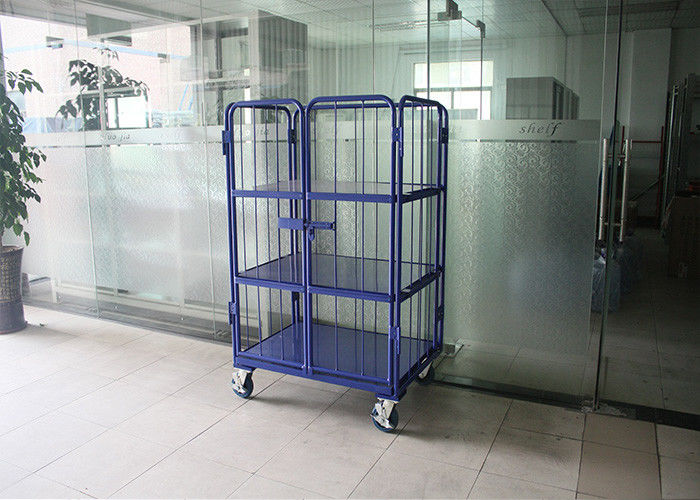 3 Tiers Steel Foldable Wire Mesh Cage , Wire Mesh Mobile Storage Cages