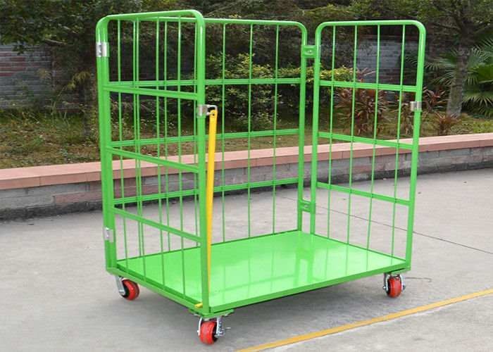 Folding Stackable Wire Mesh Cage , Wire Mesh Container Roll Trolley For Transport