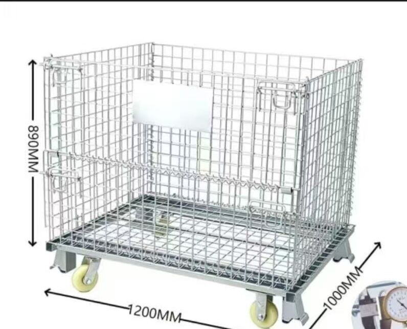 Adjustable folding storage cage with casters suitable for logistics warehouse transportation of goods