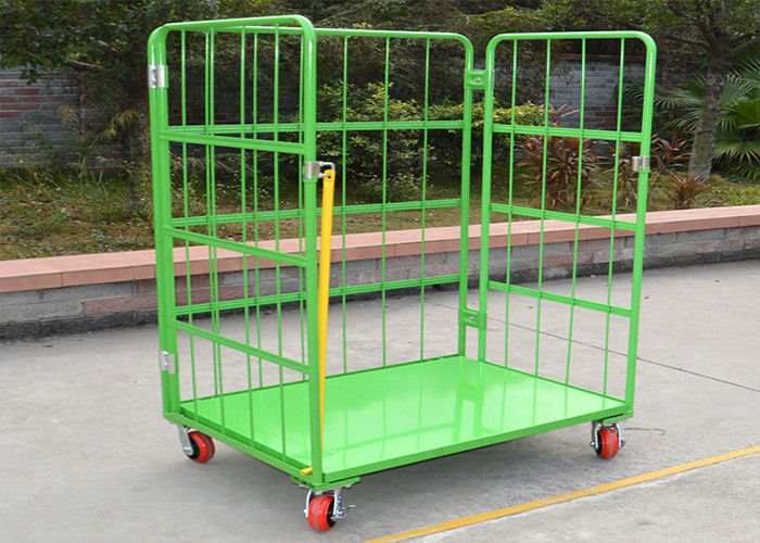 Folding Stackable Wire Mesh Cage , Wire Mesh Container Roll Trolley For Transport