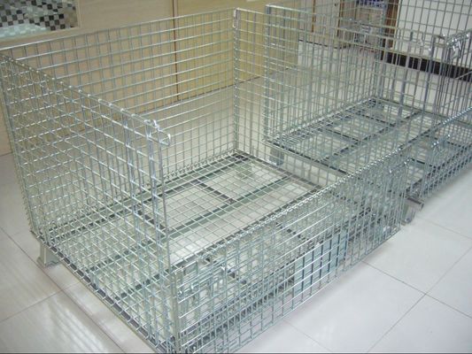 Galvanized Folding Wire Mesh Container , Wire Mesh Storage Boxes For Warehouse