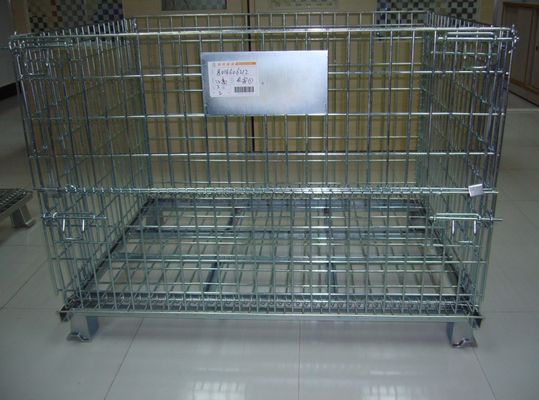 Galvanized Folding Wire Mesh Container , Wire Mesh Storage Boxes For Warehouse