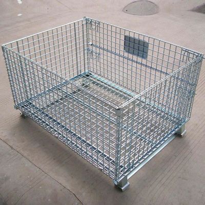 Lockable Logistic Folding Wire Mesh Cage / Mobile Steel Storage Containers