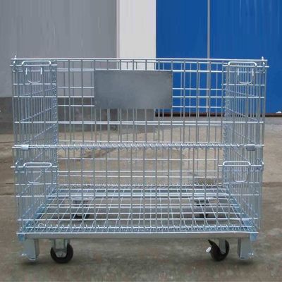 Lockable Logistic Folding Wire Mesh Cage / Mobile Steel Storage Containers