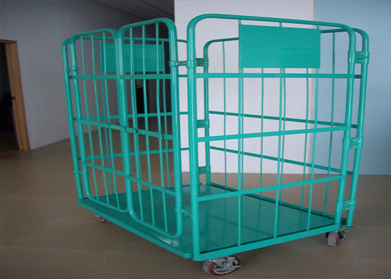 Folding Stackable Wire Mesh Storage Cages , Roll Cage Trolley For Transport