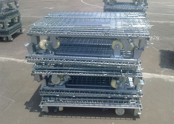 Galvanized Folding Wire Mesh Container , Wire Mesh Storage Boxes For Warehouse